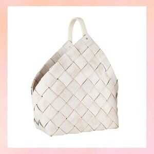 White-Washed Woven Wall Hanging Baskets - Boho Storage - Large